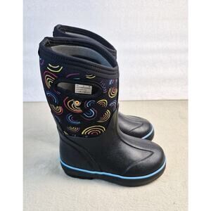 Bogs Kids Classic II Rain Boots Size 12 US 29 EU Black Rainbow Print Waterproof